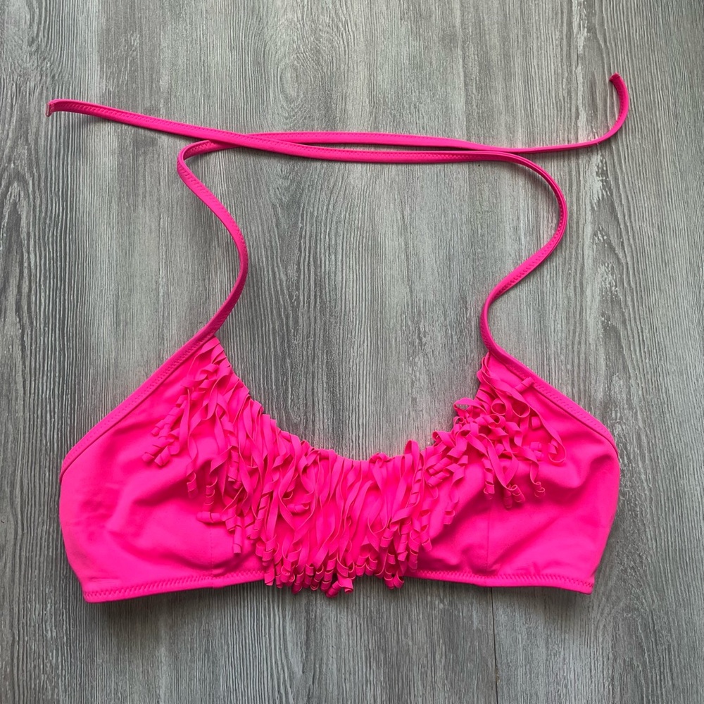 Victoria’s Secret neon pink fringe bikini top size small